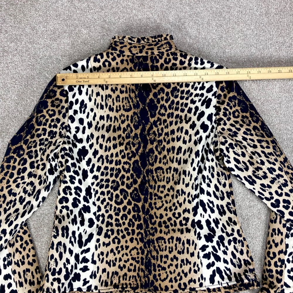 Peck & Peck Leopard Print Blazer Women Sz 10 Tan Black Ruffle Trim Edgy Mob Wife - Picture 11 of 15